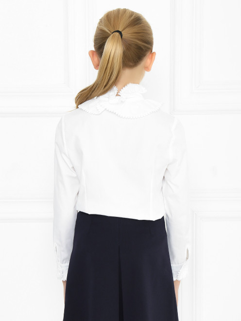 Блуза из хлопка с декором на воротнике и манжетах Treapi - МодельВерхНиз1