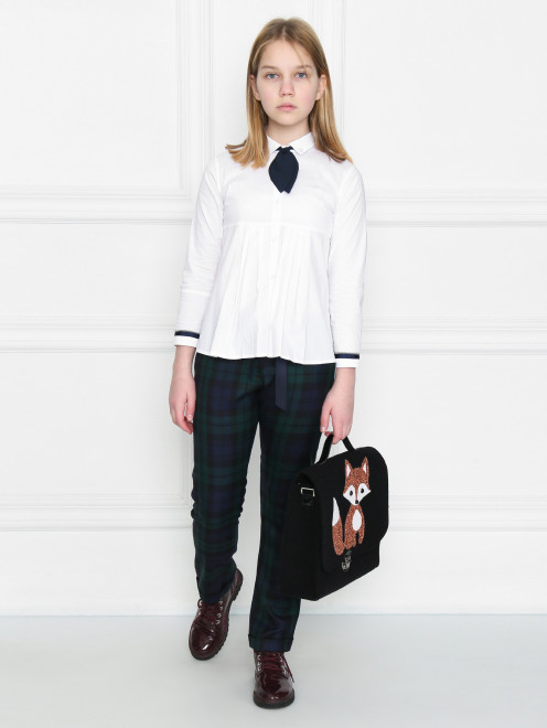 Блуза из хлопка с плиссировкой и с контрастным галстуком Aletta Couture - МодельОбщийВид