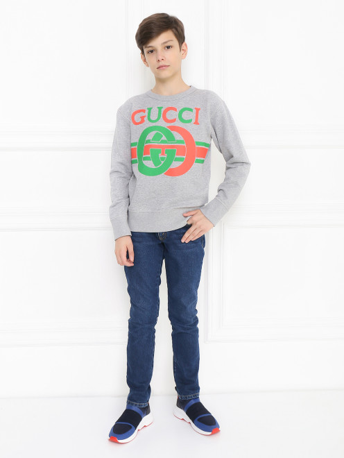 Свитшот хлопковый с принтом Gucci - МодельОбщийВид