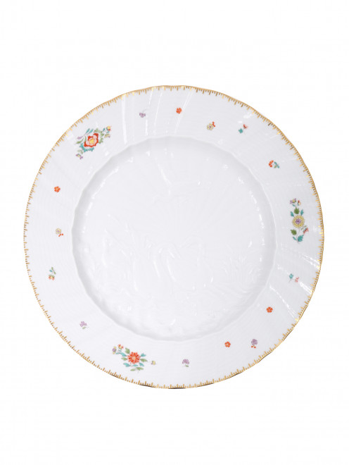 Тарелка обеденная с барельефом лебеди и цветочным узором Meissen - Общий вид