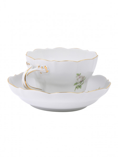 Чайная чашка из фарфора с блюдцем с цветочным узором и золотой окантовкой Meissen - Обтравка1