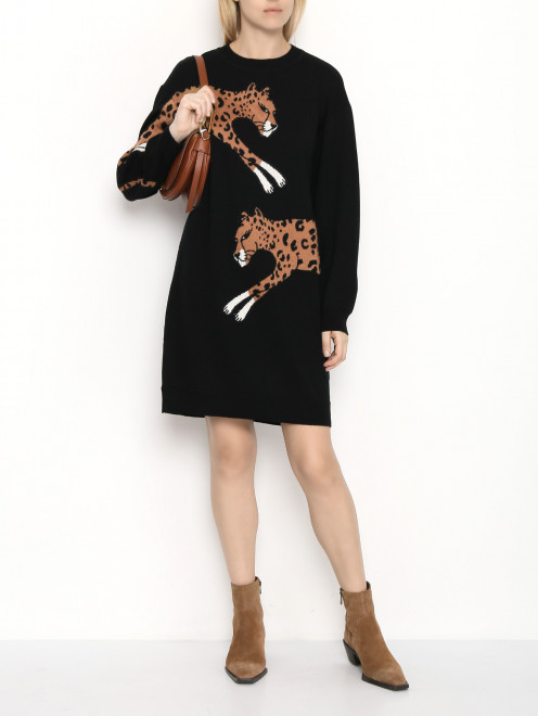 Трикотажное платье из шерсти с узором Moschino Boutique - МодельОбщийВид