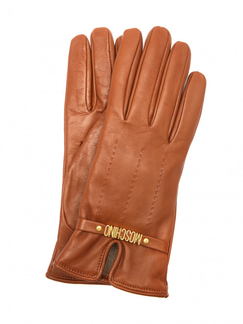 Перчатки из гладкой кожи с логотипом Moschino - Общий вид