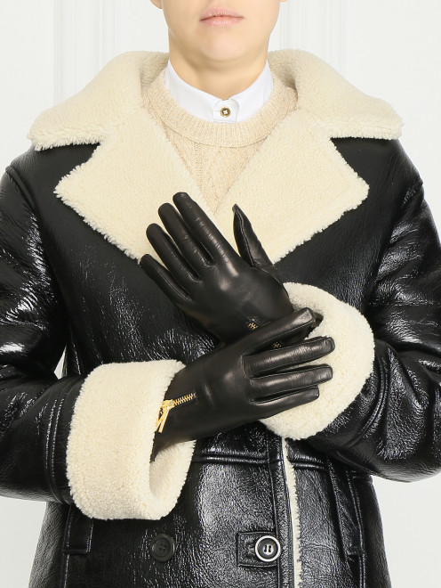 Перчатки из гладкой кожи на молнии Moschino - МодельОбщийВид