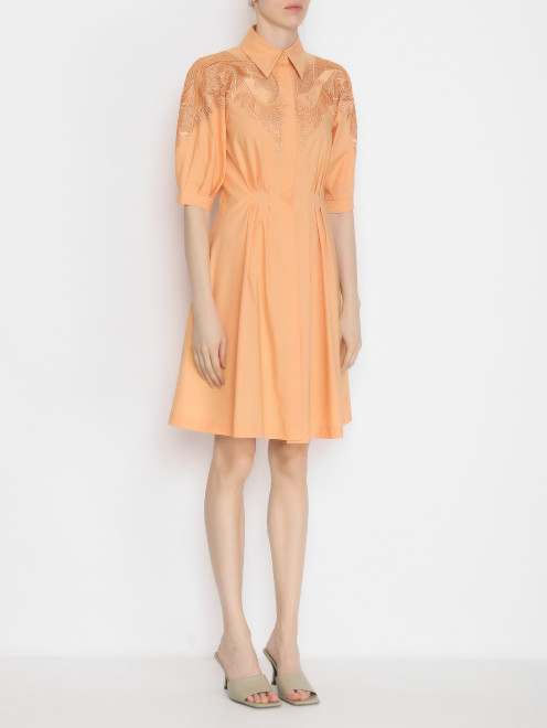 Платье из хлопка с кружевной отделкой Alberta Ferretti - МодельВерхНиз