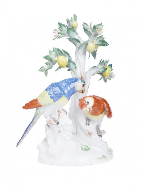 Статуэтка попугаи и лимонное дерево из фарфора  Meissen - Обтравка1