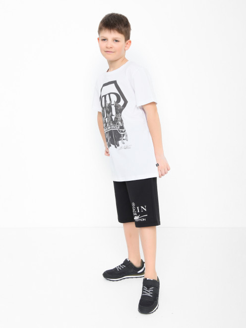 Хлопковая футболка с принтом Philipp Plein - МодельОбщийВид