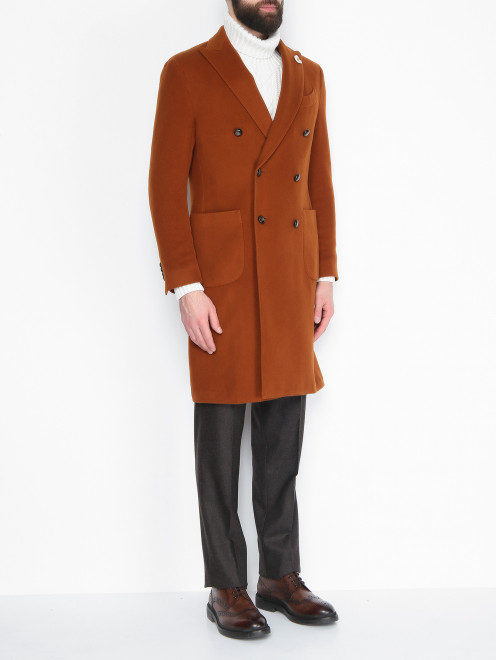 Двубортное пальто из кашемира с накладными карманами LARDINI - МодельВерхНиз