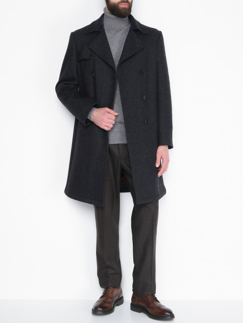 Двубортное пальто из шерсти с карманами Etro - МодельОбщийВид