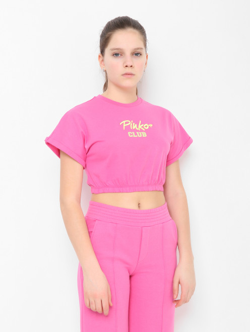 Укороченная футболка с вышивкой и принтом PINKO - МодельВерхНиз