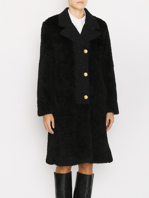 Комбинированное пальто с декоративными пуговицами Moschino Boutique - МодельВерхНиз